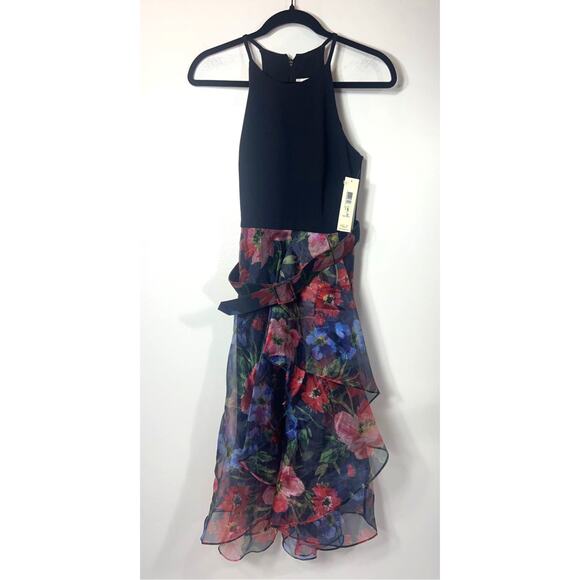 Eliza J Floral Organza High Low Belted Dress Gown Garden Party